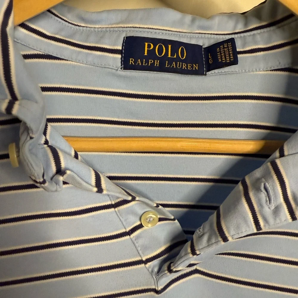 Polo Ralph Lauren Men’s Large Blue Striped Short Sleeve Polo Shirt Classic Fit
